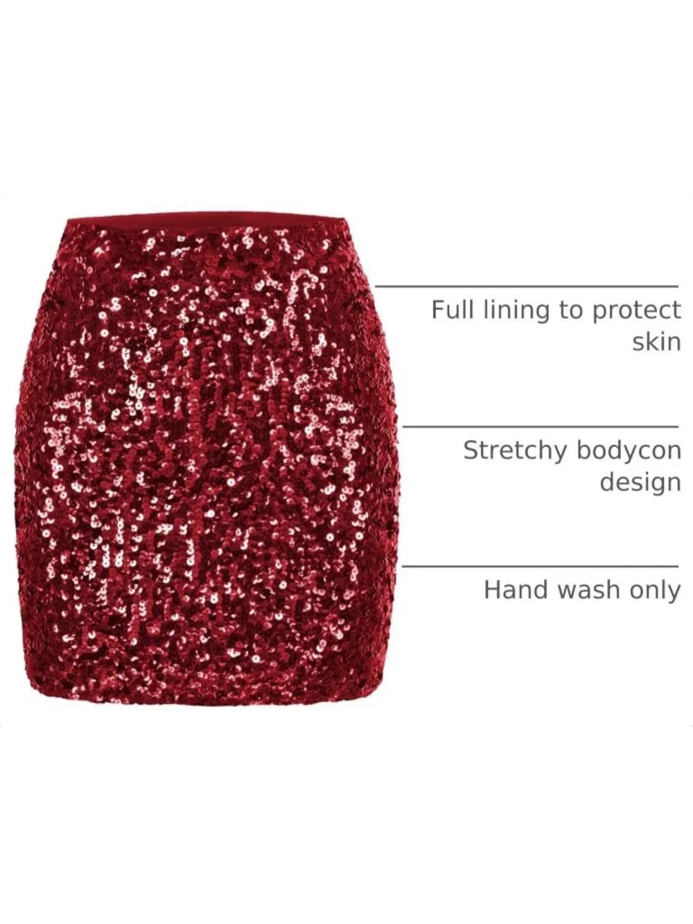 Women's Sequin Sparkle High Waist Bodycon Stretchy Burgundy Mini Skirt
